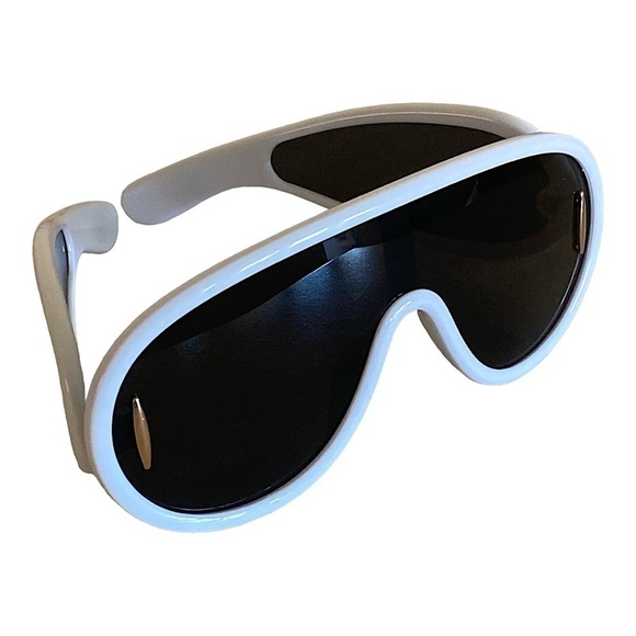 Vintage Y2K Shield Aviator Sunglasses White Frame Black Lens NIB NWT - Picture 5 of 10